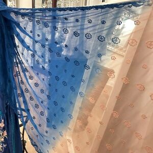 Blue and Cream Floral Embroidered Scarf